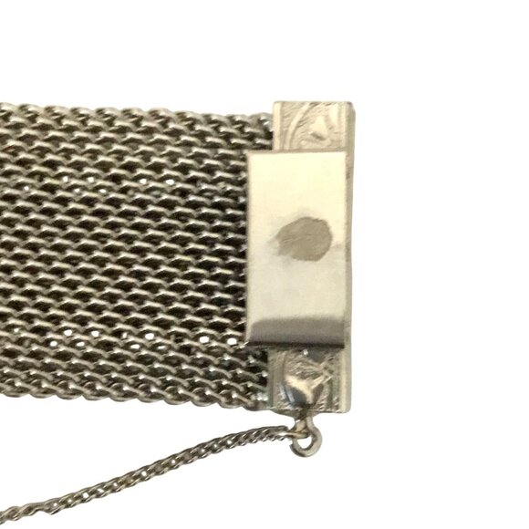 HOBE VTG Signed Wide Floral Etched Mesh Bracelet Silver Tone Statement Art Deco - Picture 7 of 11